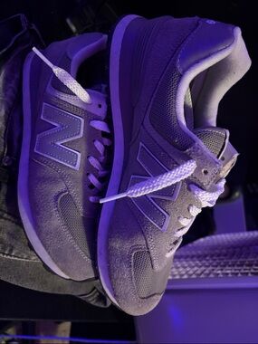 New Balance Gray Suede & Mesh Sneakers with White Laces